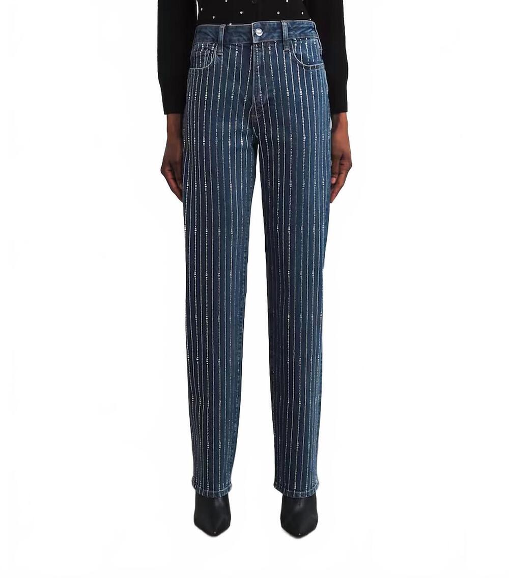 NEW PAIGE embellished stevie high rise straight jeans in millennium striped